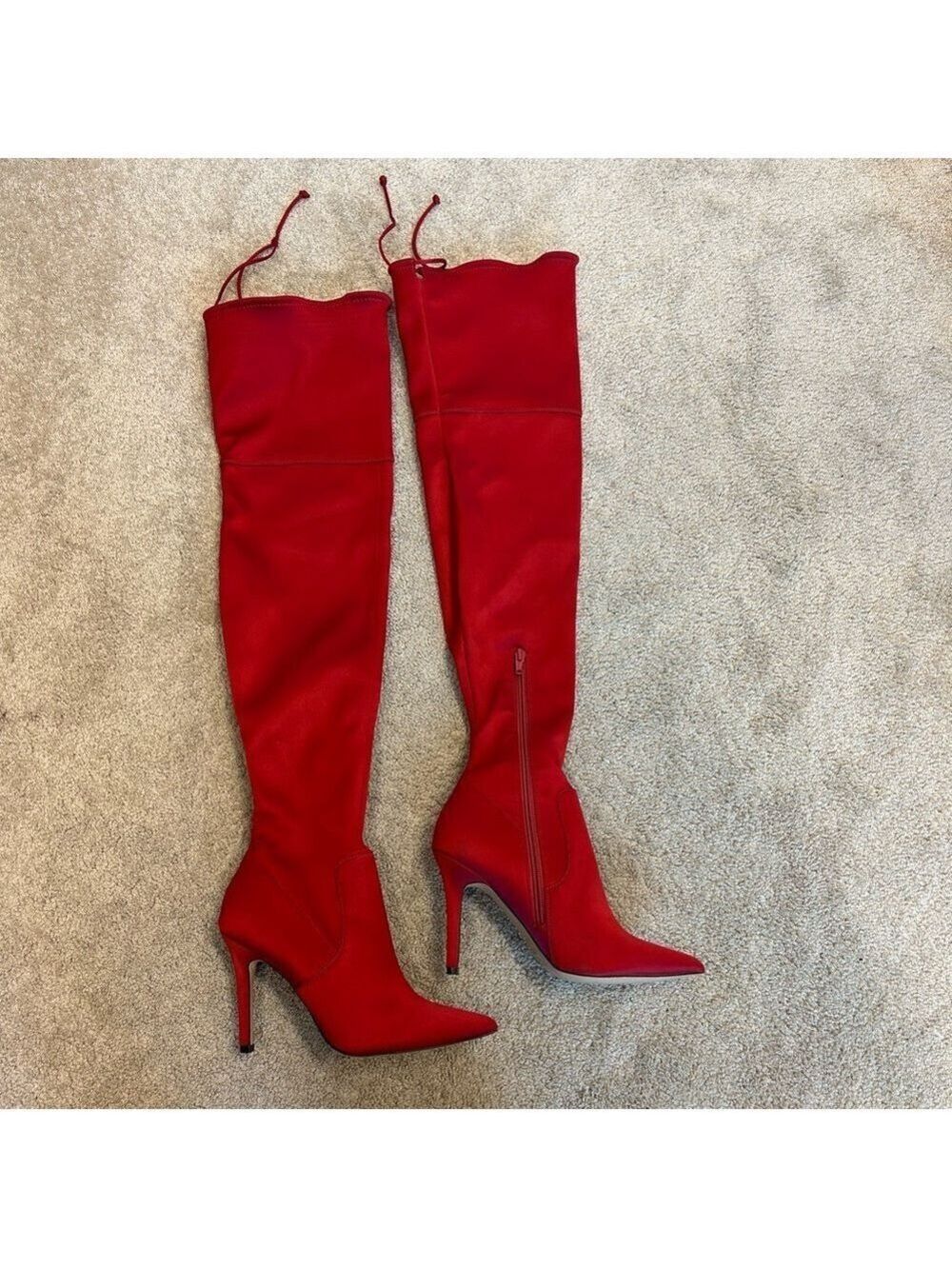 Aldo red satin stiletto thigh high over the knee high heel boots Sz 7